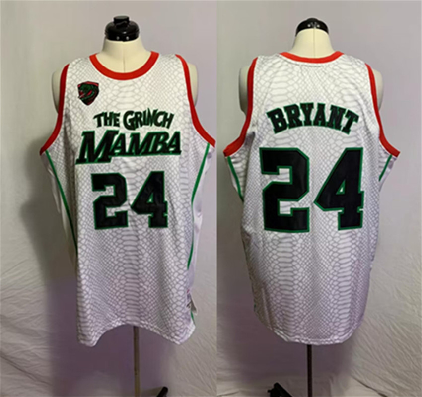 Men's White Los Angeles Lakers #24 Kobe Bryant Black Mamba Stitched basketball Jersey